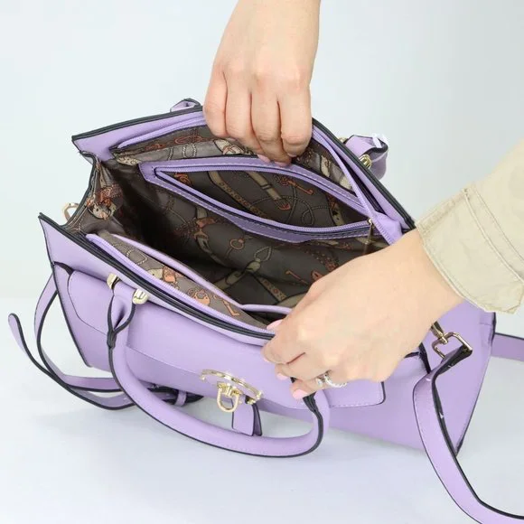 Lavender Light Purple Faux Leather Tote Purse Cross Body Hand Bag - Picture 11 of 12